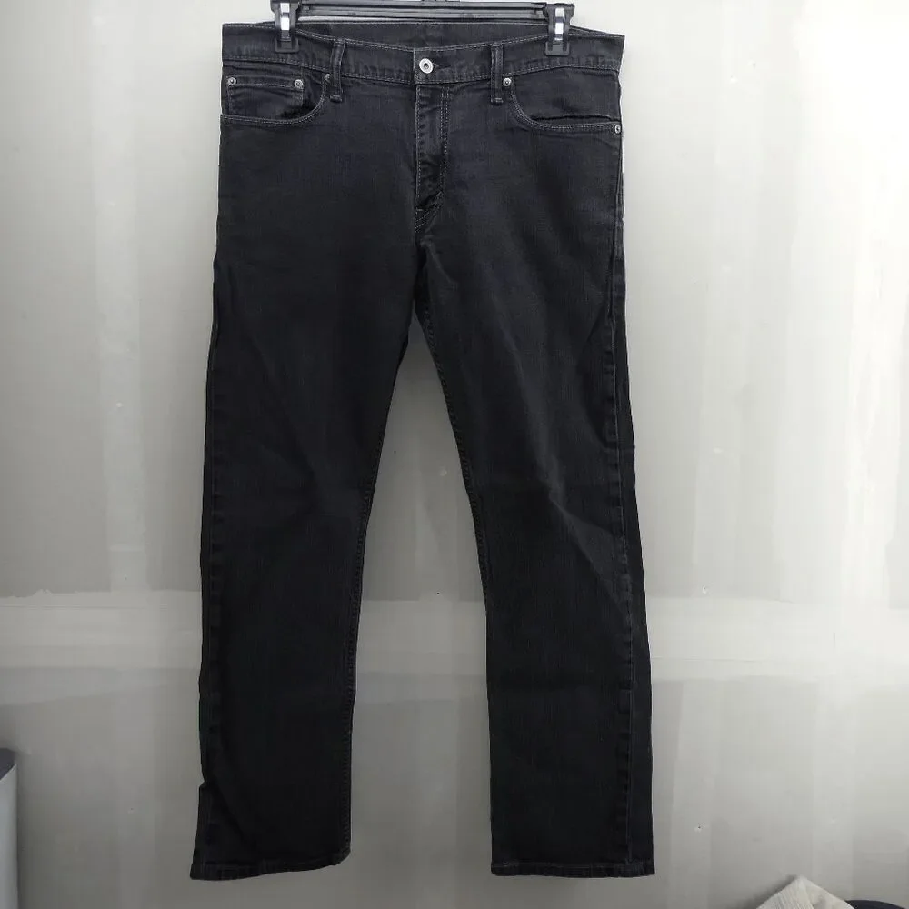 Levis 514 Slim Straight Stretch Black Jeans Mens 36x32 Hipster Grunge‎ Gothic